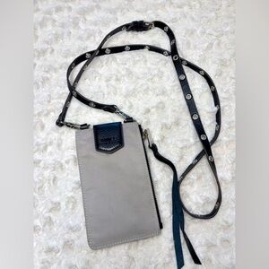 Aimee Kestenberg Gray Nylon & Black Leather Metal Grommet Strap Cell Phone Purse